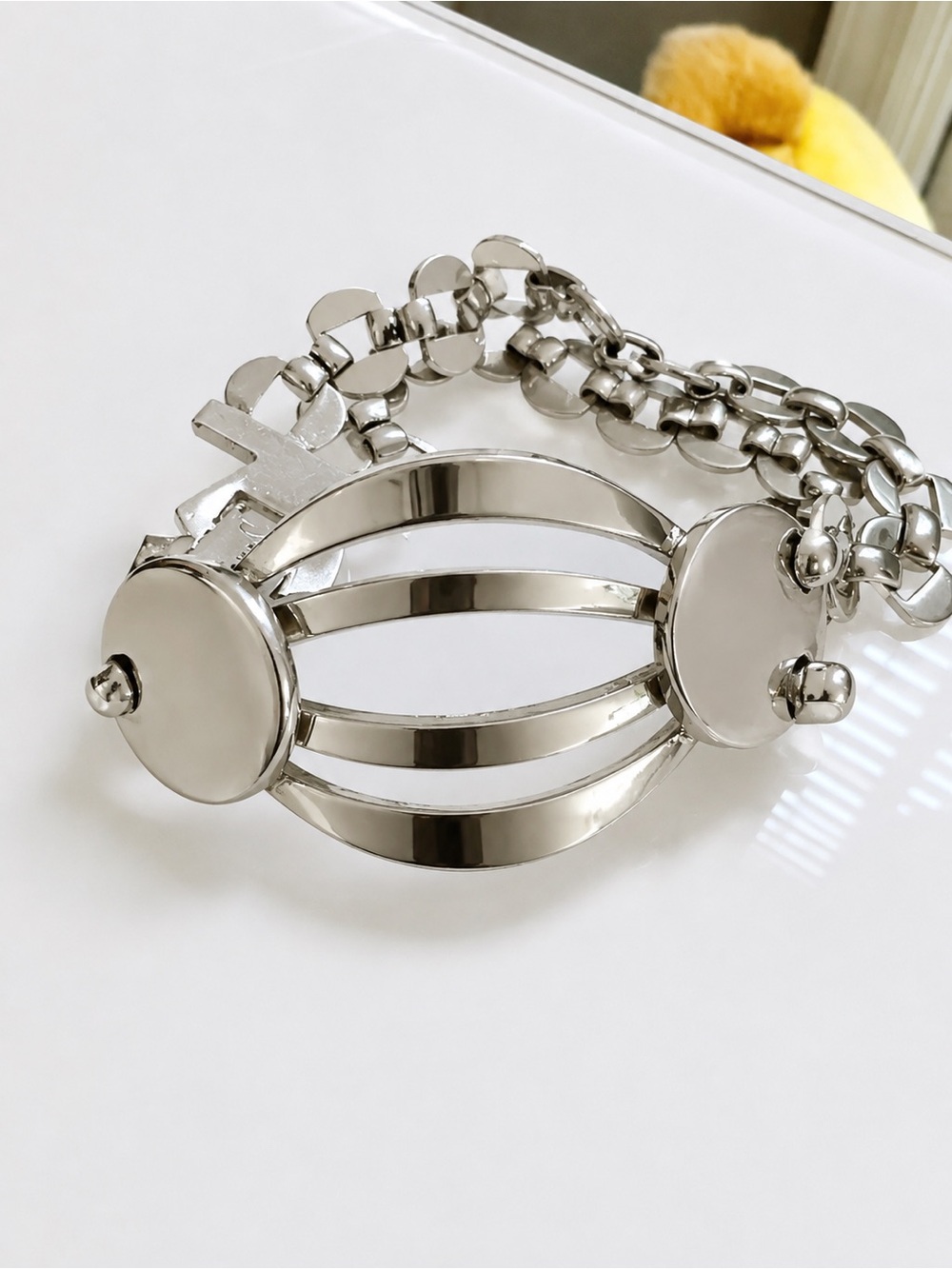 Vintage Sperry Silver Tone Chunky Statement Bracelet Geometric Toggle Link